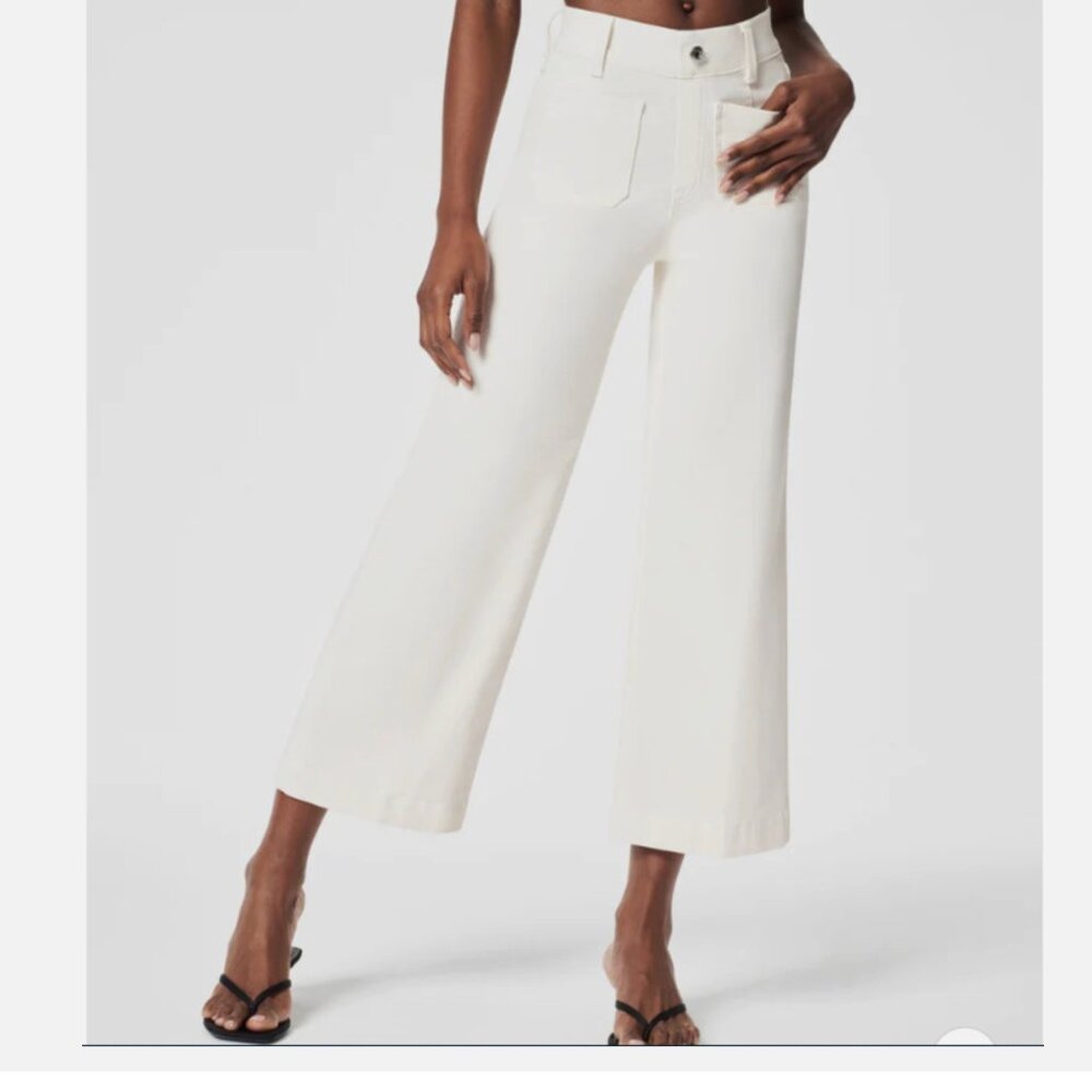 NWT SPANX Cropped Wide Leg Jeans in Ecru Wash Pull On XL - Picture 5 of 10